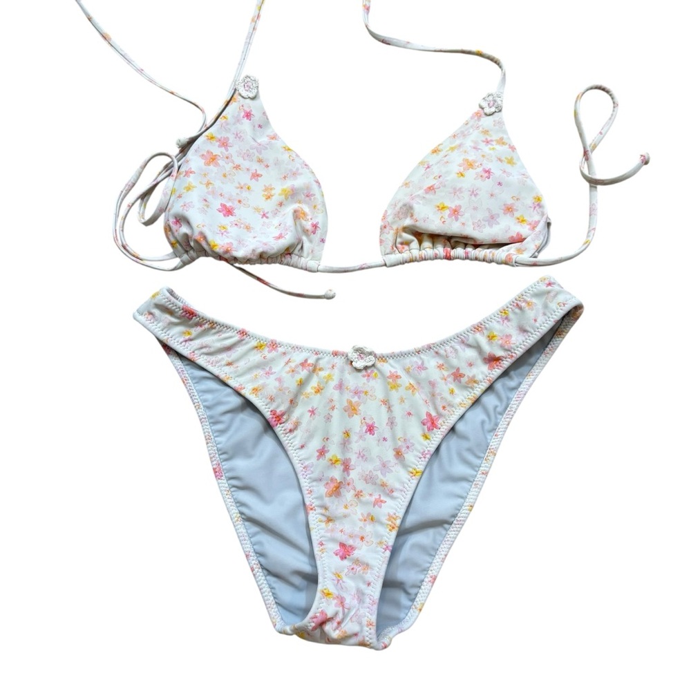 PacSun Swim Ladies White and Floral Bikini Swim Suit Size‎ Medium
